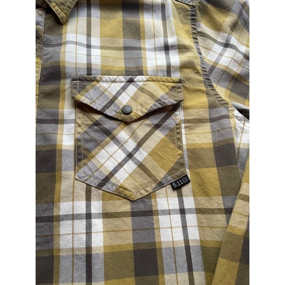 5.11 Tactical Men's Plaid Long Sleeve Cotton Snap Shirt Large Brown Green Large - Picture 4 of 8